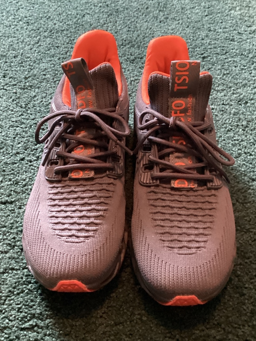 Athletic Knit Running Sneakers in Gray with Orange Accents